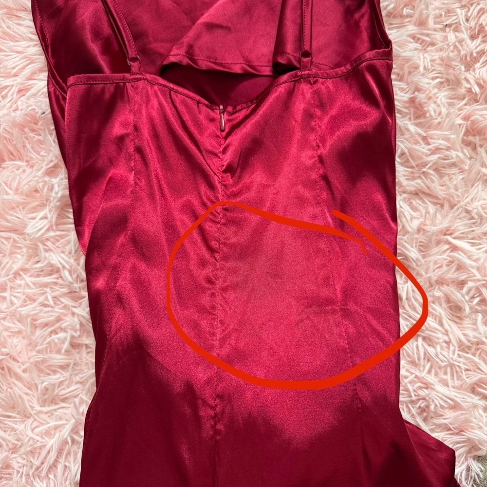 Deep Red Satin Ruched Cowl Neck Midi Dress, Best Fits Small - Picture 9 of 9